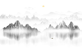 简约现代水墨客厅新中式背景墙