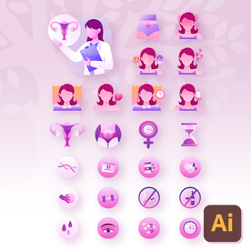 女性更年期卵巢健康矢量图标