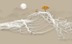 新中式抽象麋鹿山水背景墙