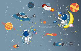 可爱卡通太空人儿童房背景墙