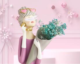 装饰画 卡通女孩 薰衣草