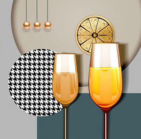 装饰画 红酒杯 柠檬