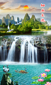 瀑布流水玄关背景墙