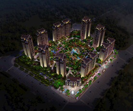 楼盘亮化鸟瞰庭院景观楼体商业