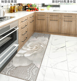复古花卉厨房地垫