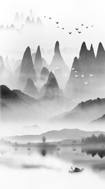 装饰画 新中式水墨山水画