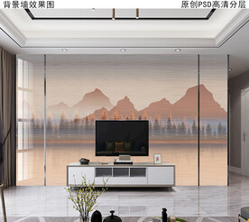 新中式山水背景墙