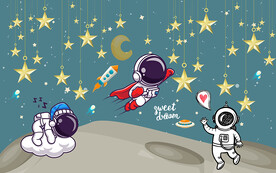 可爱太空人星星儿童房背景墙