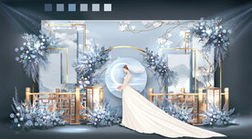 蓝色新中式婚礼迎宾区