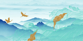 曲线山水背景墙飞鹤