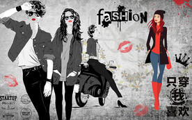 手绘女装店背景墙