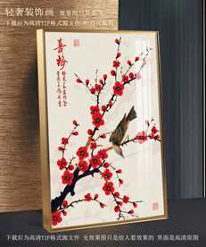 手绘梅花喜鹊挂画