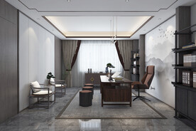 新中式经理办公室墙板设计效果图