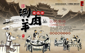 老北京涮羊肉美食工装背景墙