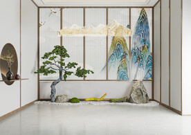 新中式直播间背景墙