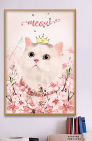 可爱卡通手绘猫咪花朵装饰画