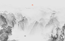 山川美景水墨山水新中式背景墙