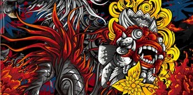 浮世绘鬼怪街头涂鸦背景墙