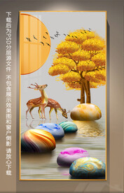 发财树梅花鹿玄关装饰画