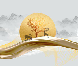 轻奢装饰画 麋鹿 飘带