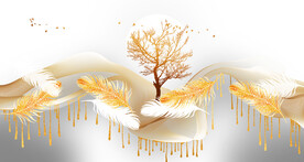 轻奢装饰画 弧线飘带 羽毛