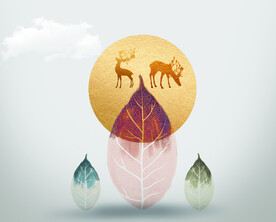 轻奢装饰画 麋鹿 叶子