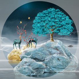 轻奢装饰画 麋鹿 石头