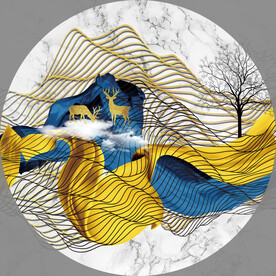 轻奢装饰画 金色抽象画弧线飘带