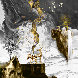 轻奢装饰画 麋鹿 抽象水墨画