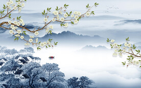 花鸟中式意境山水 Tif分层