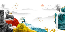 轻奢装饰画 新中式山水画 麋鹿