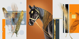 轻奢装饰画 马羽毛 大理石纹