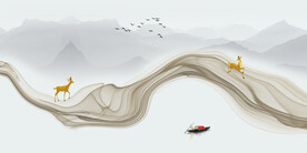 轻奢装饰画 弧线 麋鹿