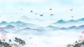 水墨风山水仙境荷花视频背景