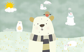 卡通儿童可爱小熊动物背景墙壁画