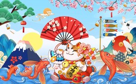 招财猫日式背景墙图片