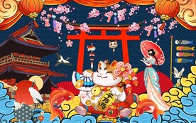 招财猫日式背景墙图片