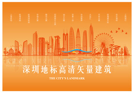 矢量深圳地标建筑红色版本