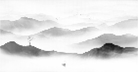 激光镂空水墨山水画半调挂网