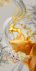 轻奢装饰画 弧线飘带 麋鹿