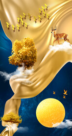 轻奢装饰画 飘带 麋鹿