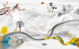 新中式山水背景墙图片