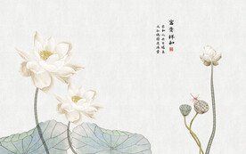 手绘荷花背景墙