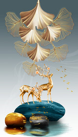 轻奢装饰画 杏叶 石头麋鹿