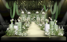 韩式布幔白绿粉婚礼