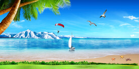 蓝天白云大海雪山