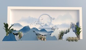 中式美陈背景su模型