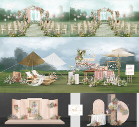 粉色户外小清新婚礼效果图