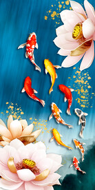 轻奢装饰画 荷花 金鱼