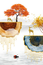 轻奢装饰画 三联画 麋鹿